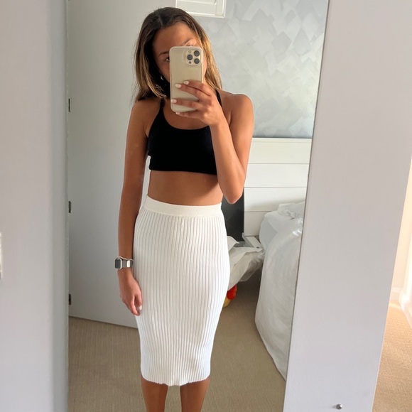 Misguided White Knit Midi Skirt With 